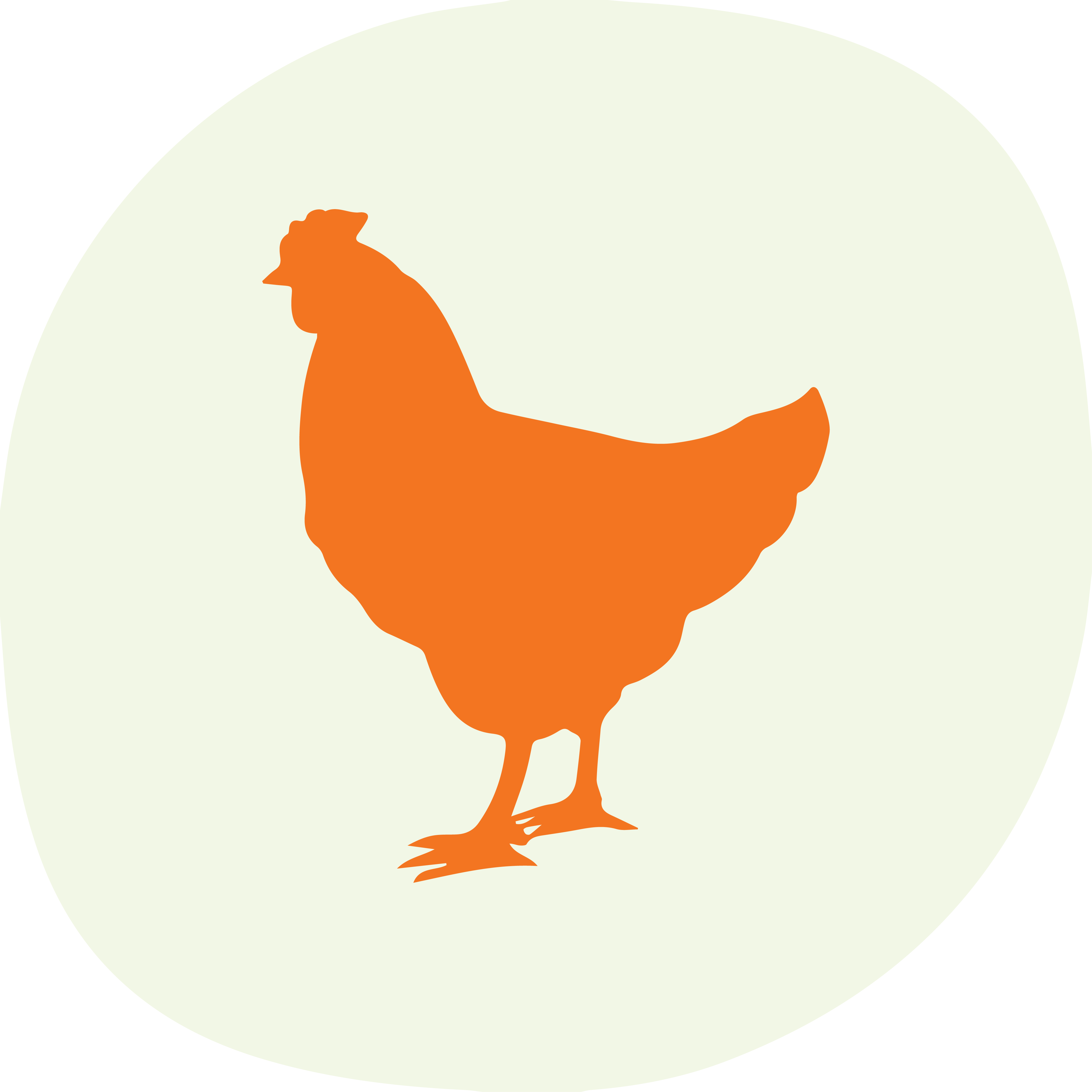 Orange chicken icon with a light green background.