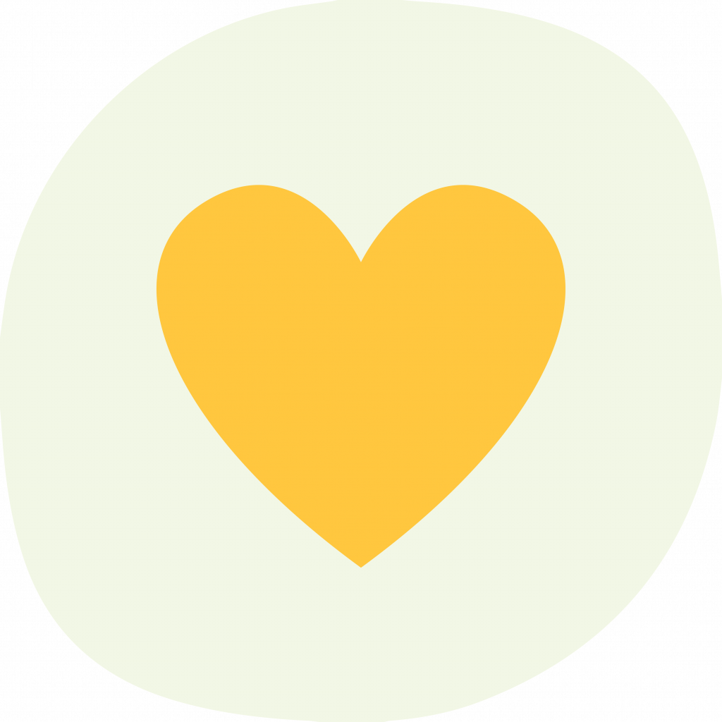 Yellow heart icon with light green background.