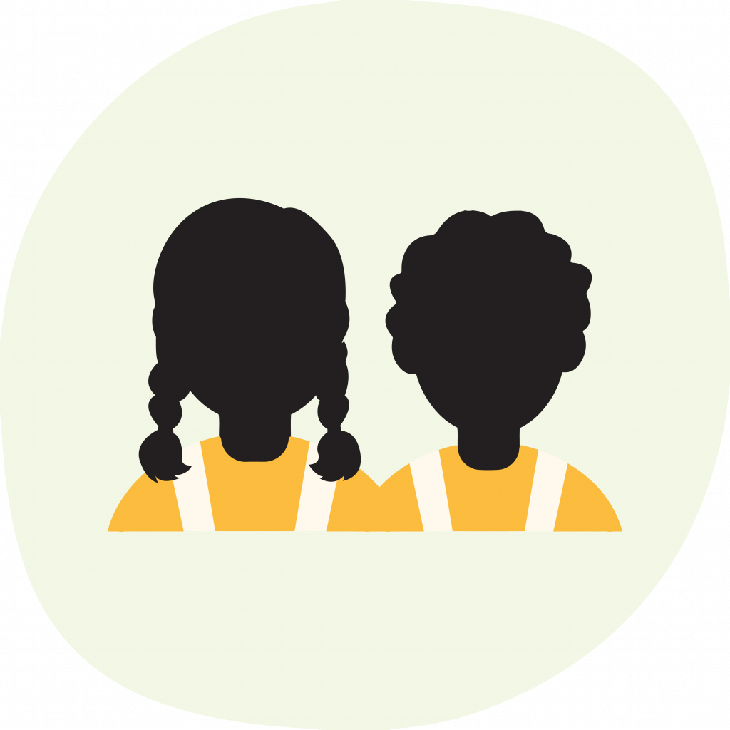 African kids wearing yellow icon on a light green background.