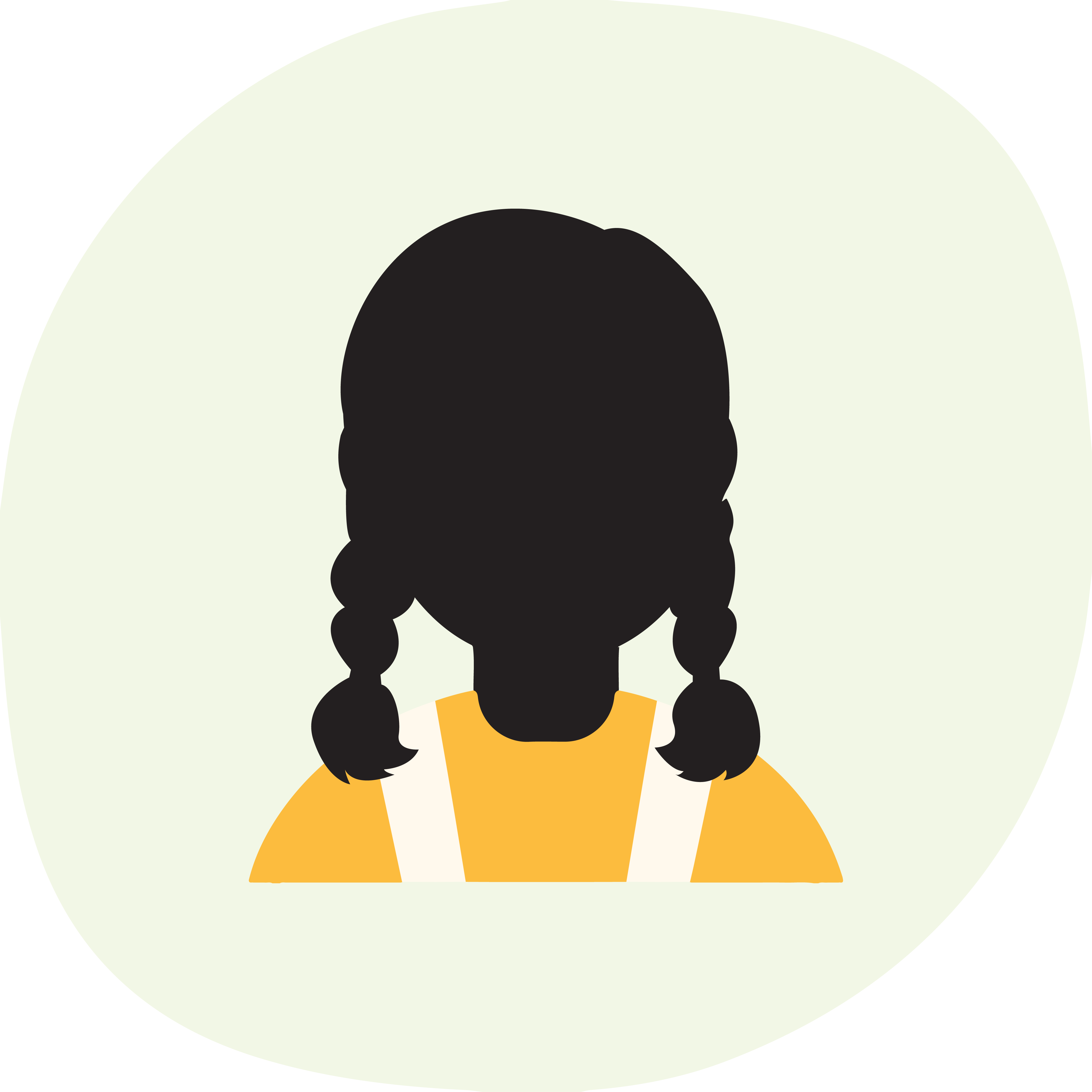 Icon with green background and little girl wearing yellow.