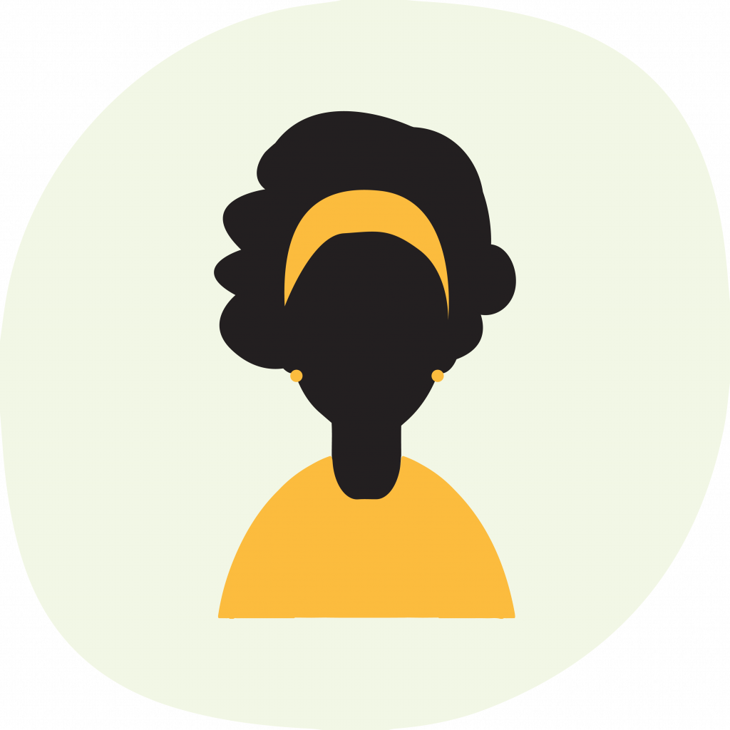 African Woman wearing yellow icon, with light green background.